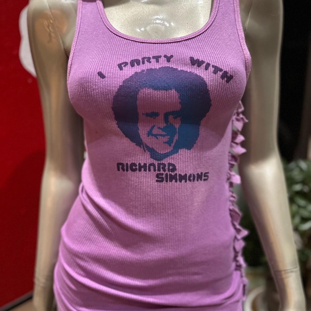 ⚡️I PARTY WITH RICHARD SIMMONS ribbed graffiti soft distressed tank top L unisex